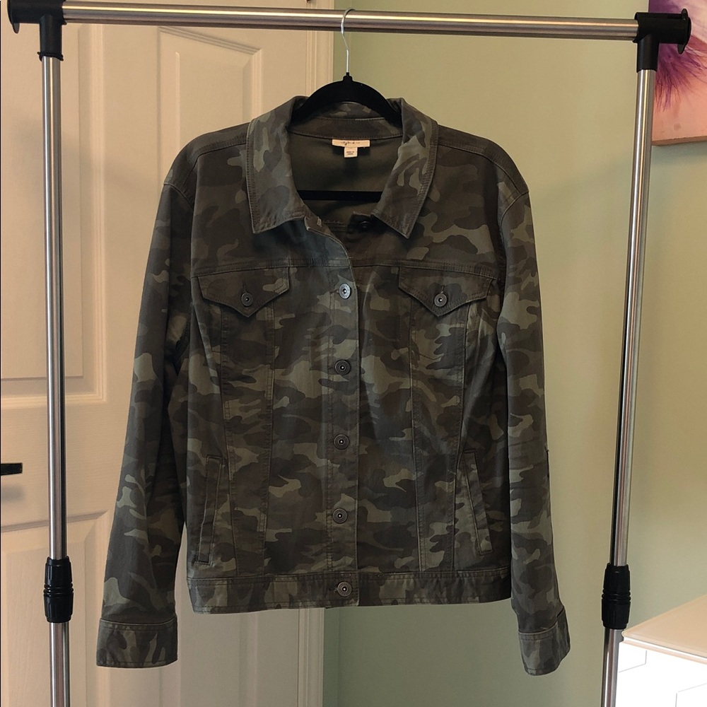 Style & Co. Green Camouflage Jean Jacket